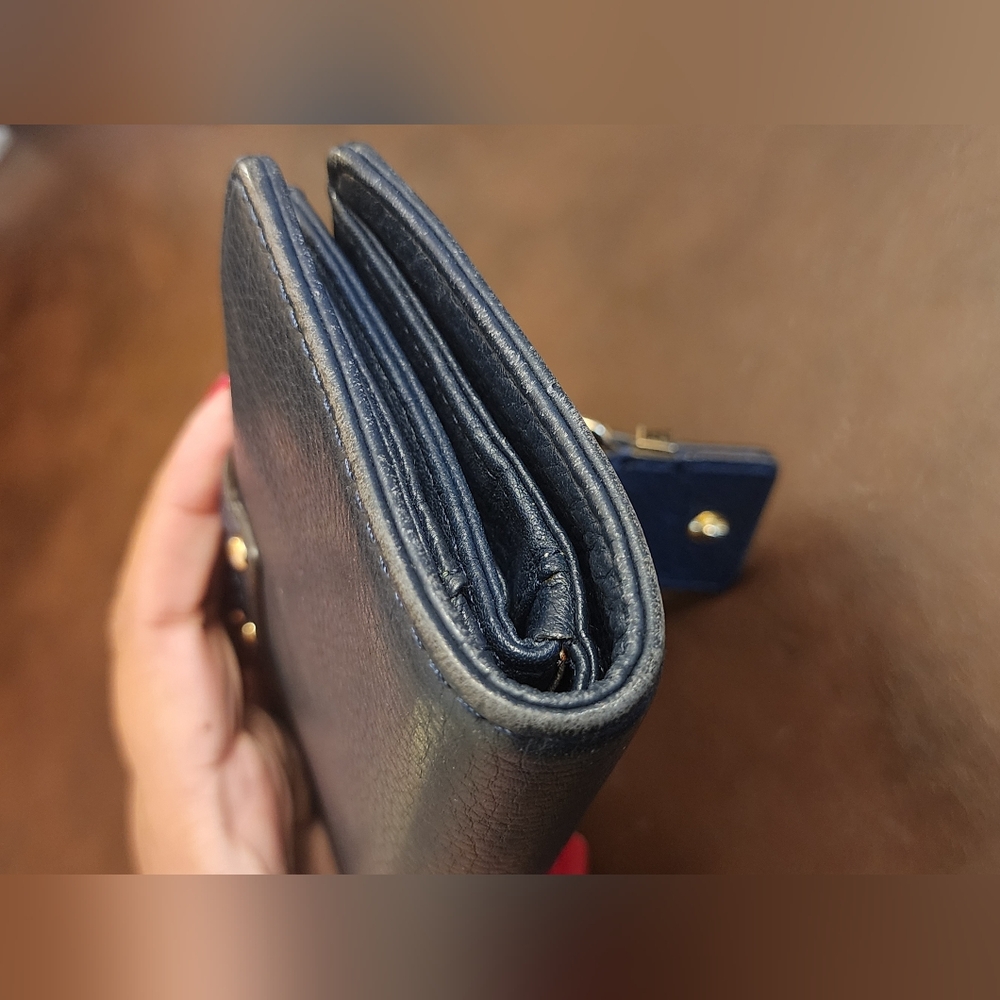 Michael Kors Wallet Navy Blue with Gold Buckle - Picture 5 of 16